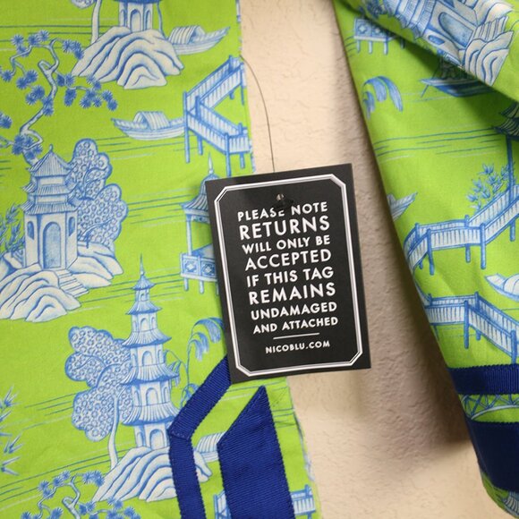 NWT Nicoblu Capri Tunic in Lime Green and Blue Scenic Toile Oriental Print Large - Picture 4 of 7